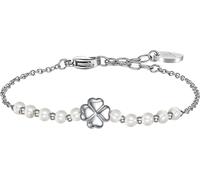 Luca Barra BRACCIALE DONNA CON QUADRIFOGLIO IN ACCIAIO E PERLE SINTETICHE BIANCHE