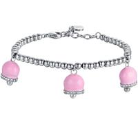 Luca Barra BRACCIALE DONNA IN ACCIAIO CON CAMPANELLE CON SMALTO ROSA E CRISTALLI BIANCHI