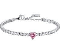 Bracciale Luca Barra Acciaio Argentato Cristalli Bianchi Cuore Rosa _BK2281
