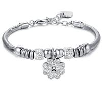 Luca Barra BRACCIALE DONNA IN ACCIAIO CON QUADRIFOGLIO CON CRISTALLI BIANCHI, Argento