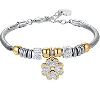 Luca Barra BRACCIALE DONNA IN ACCIAIO CON QUADRIFOGLIO CON CRISTALLI BIANCHI, Oro