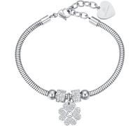 Luca Barra BRACCIALE DONNA IN ACCIAIO CON QUADRIFOGLIO E CRISTALLI BIANCHI