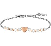 Luca Barra BRACCIALE DONNA IN ACCIAIO IP GOLD E PERLE SINTETICHE BIANCHE CON CUORE IP ROSE