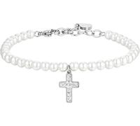 Luca Barra BRACCIALE DONNA IN ACCIAIO PERLE SINTETICHE E CROCE