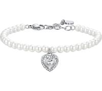 Luca Barra BRACCIALE DONNA IN ACCIAIO PERLE SINTETICHE E CUORE ZIRCONE BIANCO