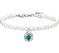 Luca Barra BRACCIALE DONNA IN ACCIAIO PERLE SINTETICHE E ZIRCONE VERDE