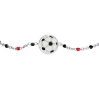 Luca Barra BRACCIALE IN ACCIAIO CON PALLONE E PIETRE NERE E ROSSE