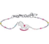 Luca Barra BRACCIALE IN ACCIAIO, PIASTRA E CAVALLO A DONDOLO CON SMALTO ROSA E FUCSIA E PIE