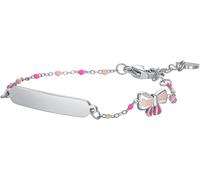 Luca Barra BRACCIALE IN ACCIAIO, PIASTRA E FIOCCO CON SMALTO ROSA E FUSCIA E PIETRE COLORAT