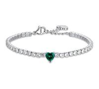Luca Barra BRACCIALE TENNIS DONNA IN ACCIAIO CON CRISTALLI BIANCHI E CUORE CRISTALLO VERDE