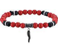 Luca Barra BRACCIALE UOMO ELASTICO CON PIETRE ROSSE E NERE E CORNO NERO