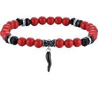 Luca Barra BRACCIALE UOMO ELASTICO CON PIETRE ROSSE E NERE E CORNO NERO
