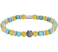 Luca Barra BRACCIALE UOMO ELASTICO CON PIETRE TURCHESI E GIALLE ED ELEMENTI IN ACCIAIO