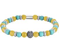 Luca Barra BRACCIALE UOMO ELASTICO CON PIETRE TURCHESI E GIALLE ED ELEMENTI IN ACCIAIO