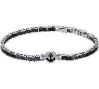 Luca Barra BRACCIALE UOMO IN ACCIAIO CON ANCORA ED ELEMENTI IN CERAMICA NERA