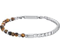 Luca Barra BRACCIALE UOMO IN ACCIAIO CON CRISTALLI BIANCHI E PIETRE OCCHIO DI TIGRE