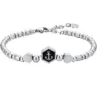 Luca Barra BRACCIALE UOMO IN ACCIAIO ELEMENTO CON ANCORA SILVER E SMALTO NERO