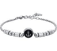 Luca Barra BRACCIALE UOMO IN ACCIAIO ELEMENTO CON ANCORA SILVER E SMALTO NERO