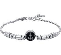 Luca Barra BRACCIALE UOMO IN ACCIAIO ELEMENTO CON ANCORA SILVER E SMALTO NERO