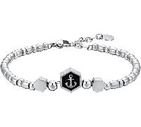 Luca Barra BRACCIALE UOMO IN ACCIAIO ELEMENTO CON ANCORA SILVER E SMALTO NERO
