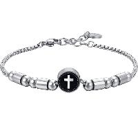Luca Barra BRACCIALE UOMO IN ACCIAIO ELEMENTO CON CROCE SILVER E SMALTO NERO