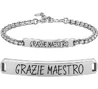 Luca Barra BRACCIALE UOMO IN ACCIAIO GRAZIE MAESTRO CON PIASTRA