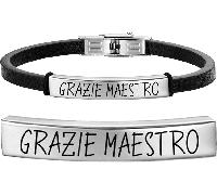 Luca Barra BRACCIALE UOMO IN CUOIO GRAZIE MAESTRO CON PIASTRA