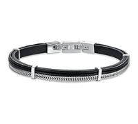 Luca Barra Bracciale Uomo in Cuoio Nero con Elementi in Acciaio. La referenza è BA1618