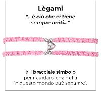 Luca Barra BRACCIALI DONNA E UOMO IN CORDA COREANA ROSA CON CUORE CALAMITATO