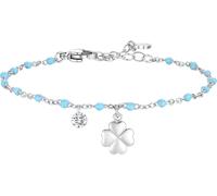 Luca Barra CAVIGLIERA DONNA IN ACCIAIO CON QUADRIFOGLIO,CRISTALLO E PIETRE TURCHESI