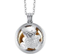 Luca Barra COLLANA CHIAMA ANGELI IN ACCIAIO CON ORSETTO CON CRISTALLI BIANCHI, Argento