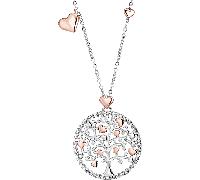 Luca Barra COLLANA DONNA LUNGA IN ACCIAIO ALBERO DELLA VITA CON ELEMENTI IN ROSE'