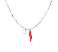 Luca Barra Collana in Acciaio con Ciondoli Cuore e Peperoncino Rosso, Perline Multicolore, JC171