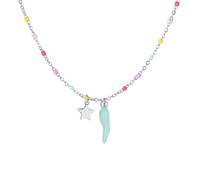 Luca Barra Collana in Acciaio con Ciondoli Stella e Corno, Perline Multicolore, Modello JC172