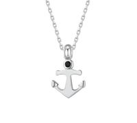 Luca Barra Collana in Acciaio da Uomo, con Ciondolo Ancora e Pietra Nera, Stile Nautico, CA543