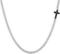Luca Barra COLLANA UOMO IN ACCIAIO CROCE IP BLACK E ZIRCONE BIANCO