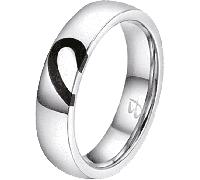 Luca Barra FEDINA DONNA E UOMO IN ACCIAIO CON MEZZO CUORE CON SMALTO NERO, Argento / 15