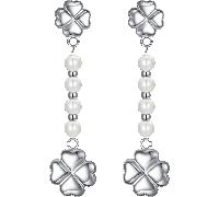 Luca Barra ORECCHINI DONNA CON QUADRIFOGLIO IN ACCIAIO E PERLE BIANCHE