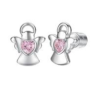 LUCA BARRA Orecchini in Acciaio, Design Angelo con Cuore Rosa, Modello JO140