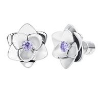 LUCA BARRA Orecchini in Acciaio, Forma Floreale con Cristallo Viola, Stud Eleganti, Modello OK1667
