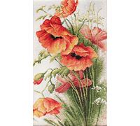 Luca-S B213 Poppies-Cross Stitch Kit Punto Croce, Tessuto, Rosso, Small