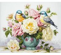 Luca-S kit punto croce contato "Vaso con rose e uccelli", 34x27cm