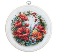 Luca-S Kit punto croce con cerchio - Composizione con papaveri - BC209 - Kit punto croce contato per adulti - Kit da ricamo