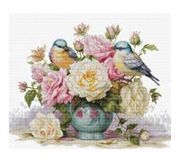 Luca-S kit punto croce contato "Vaso con rose e uccelli", 34x27cm