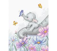 Luca-S Kit punto croce elefante con farfalla B1183 19 x 23 cm