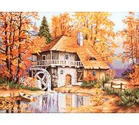 Luca-S LB481 - Schema Punto Croce contato, Motivo Mulino in Autunno, 37 x 52 cm