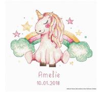 Luca-S set punto croce "Unicorno e arcobaleno per la nascita di una bambina", mo