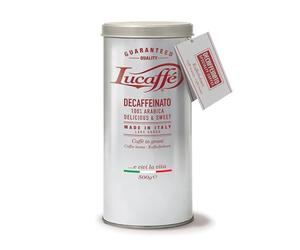 Lucaffè - Barattolo Caffè in Grani Decaffeinato 500 Gr | Caffè in Chicchi Interi da macinare per Espresso senza caffeina | Tostatura Scura | Gusto Dolce e Fruttato, Cremoso | Aroma Intenso