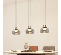 Lucande lampada LED a sospensione Dain, a 3 luci, grigio fumo, vetro LUCANDE