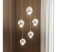 Lucande Lampada LED a sospensione Hayley, Ø 30 cm, a 5 luci, cromo, vetro LUCANDE